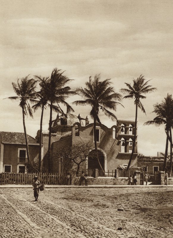 Mexico: Vera Cruz, kirke med klokketårn (s/h-foto) af Hugo Brehme