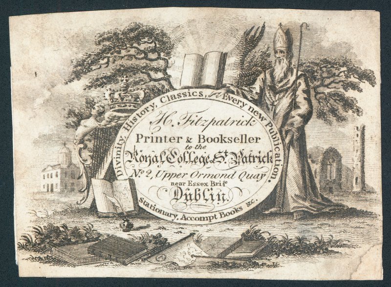 H Fitzpatrick, trykkeri og boghandler til Royal College of Saint Patrick, handelskort af Irish School