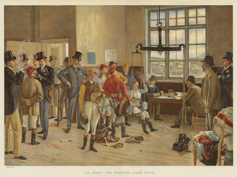 Derbyet, Vejerummet, Epsom (chromolitho) af Isaac J. Cullin