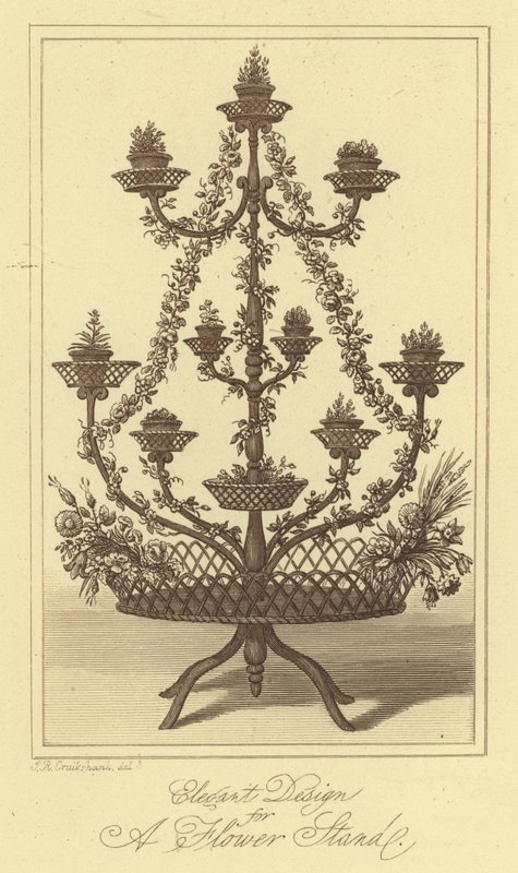 Elegant design til et blomsterstativ (gravering) af Isaac (after) Cruikshank