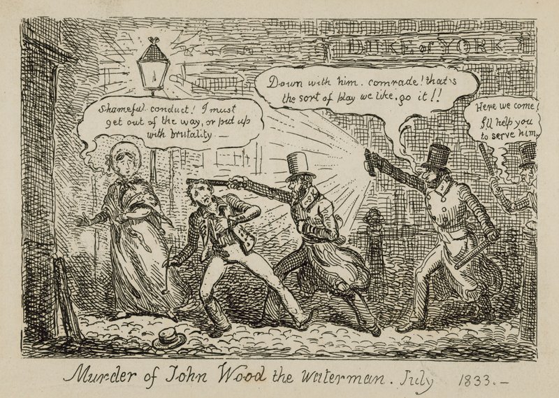 Mordet på vandmanden John Wood, juli 1833 (kobberstik) af Isaac (after) Cruikshank