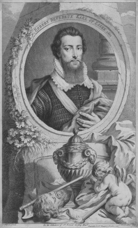 Robert Devereux, 2. jarl af Essex, engelsk soldat og favorit hos dronning Elizabeth I (gravering) af Isaac (after) Oliver