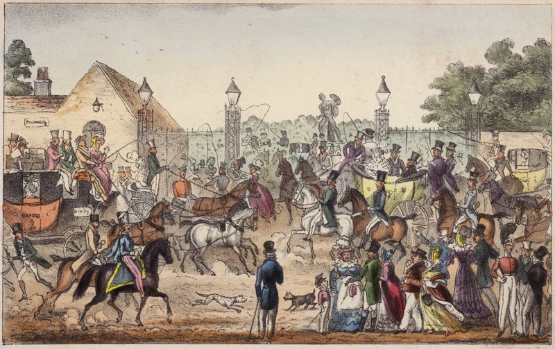 Ankomsten eller den vestlige indgang til Cockney Land (farvet indgravering) af Isaac Robert Cruikshank