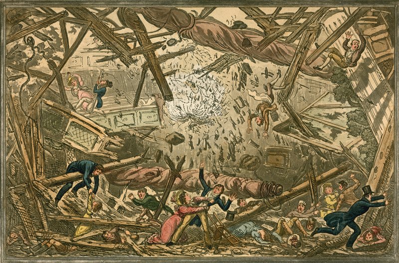 Faldet af New Brunswick Theatre, 28. februar 1828 af Isaac, Robert and George Cruikshank
