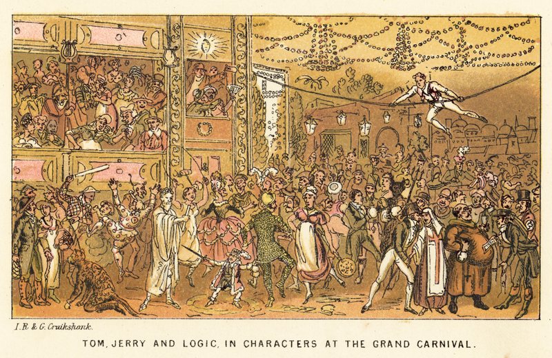 Tom, Jerry og Logic, i karakterer ved Grand Carnival af Isaac, Robert and George Cruikshank