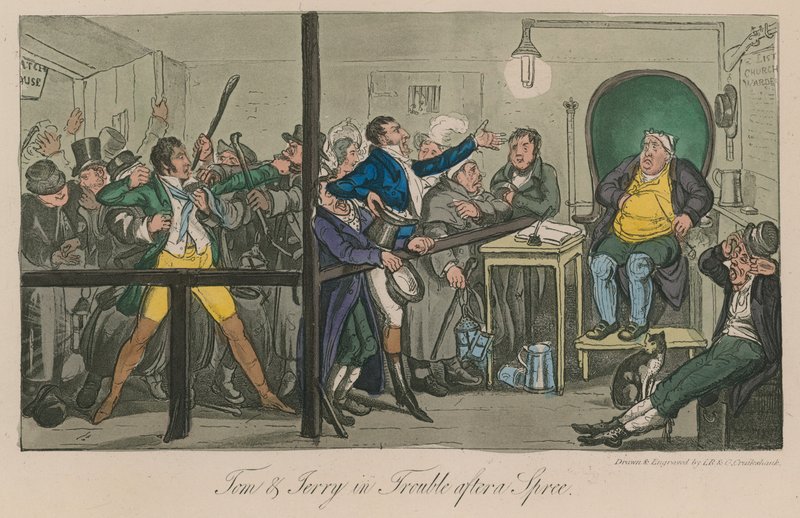 Tom og Jerry i problemer efter en amok af Isaac, Robert and George Cruikshank