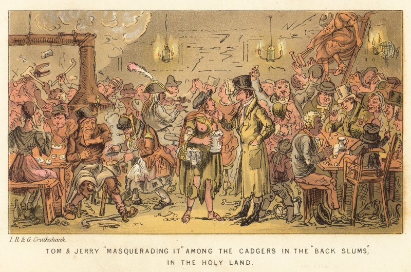 Tom og Jerry maskerer det blandt tømmermændene i Back Slums, i Det Hellige Land af Isaac, Robert and George Cruikshank