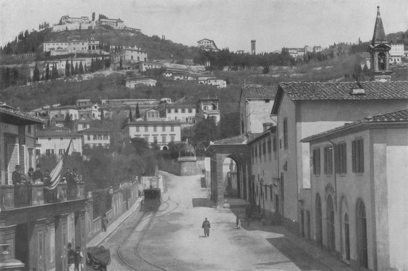 Firenze, omgivelser, San Domenico og Panorama of Fiesole (s/h foto) af Italian Photographer