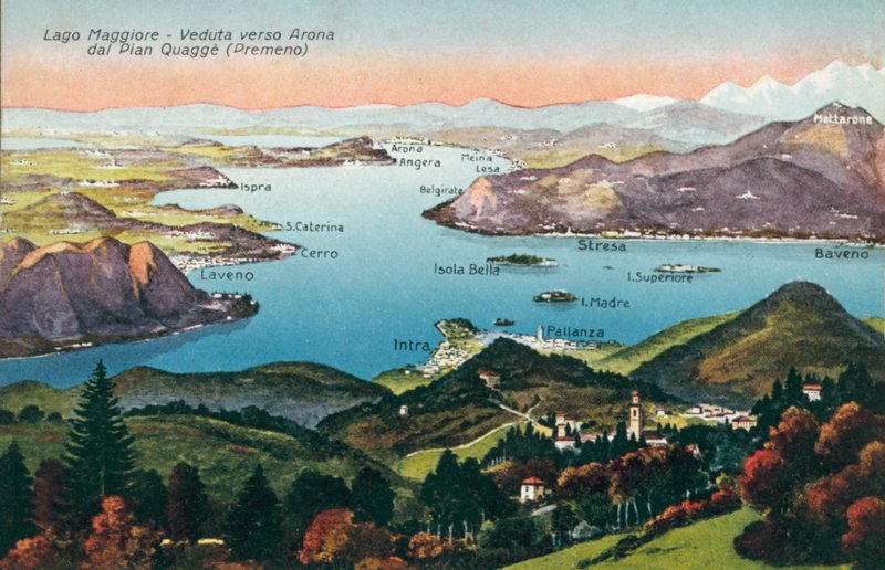Lago Maggiore, udsigt mod Arona fra Pian Quagge, Premeno (farvefoto) af Italian Photographer