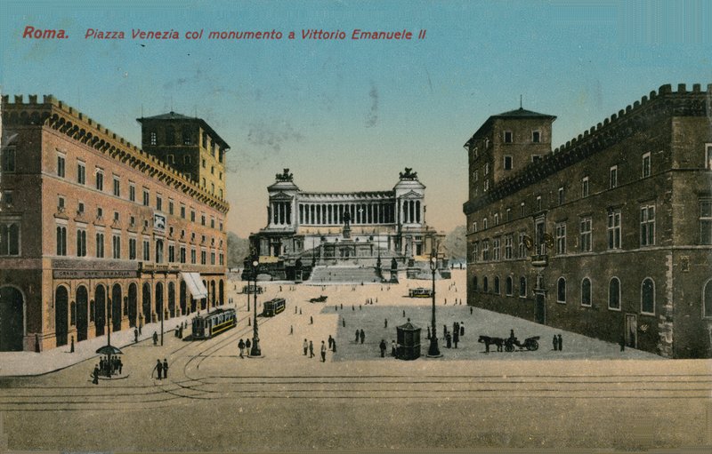 Piazza Venezia og monument til kong Victor Emmanuel II af Italien, Rom. Postkort sendt i 1913. af Italian Photographer