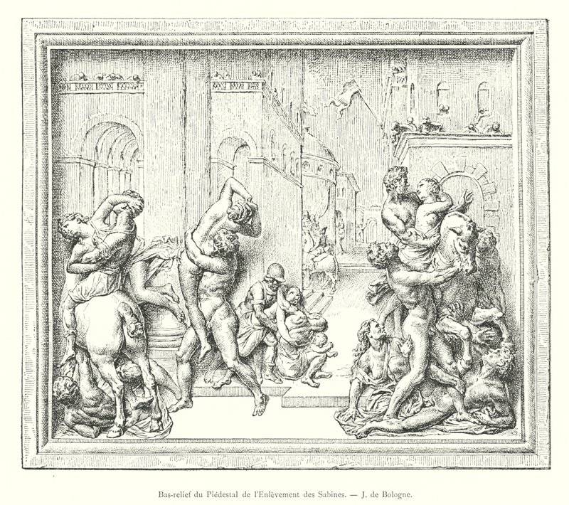 Bas-relief af piedestal af sabinernes bortførelse, J af Bologna (gravering) af Italian School