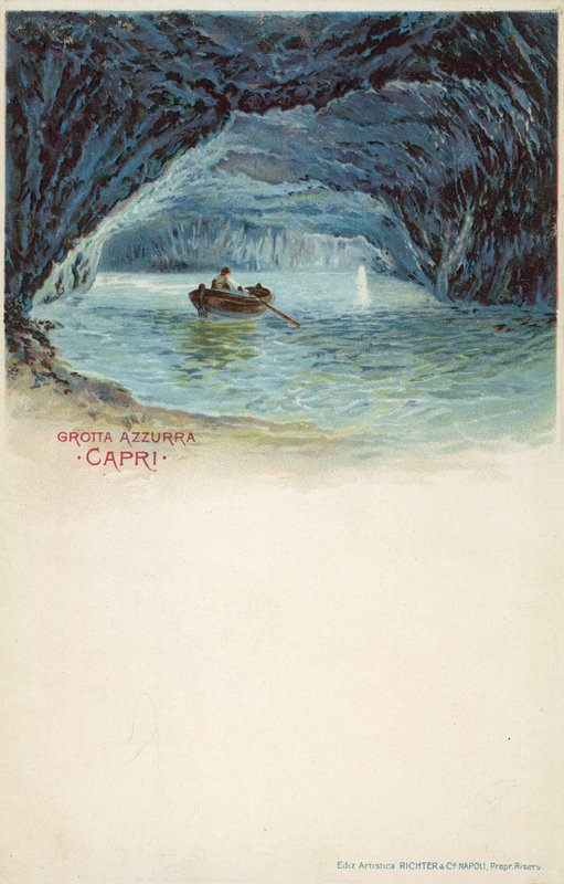 Blå Grotte, Capri (farvelitografi) af Italian School