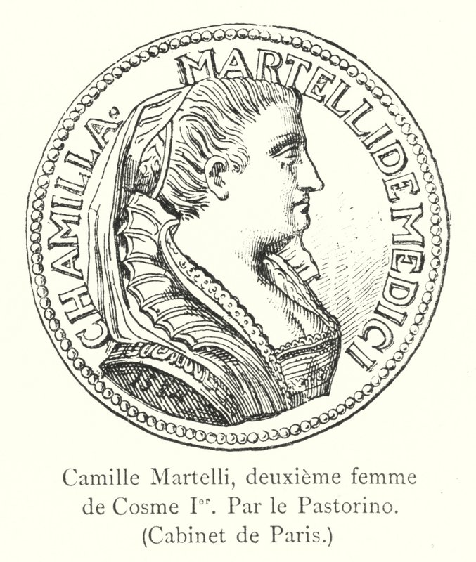 Camille Martelli, anden hustru til Cosimo I, af Pastorino, Cabinet de Paris (gravering) af Italian School