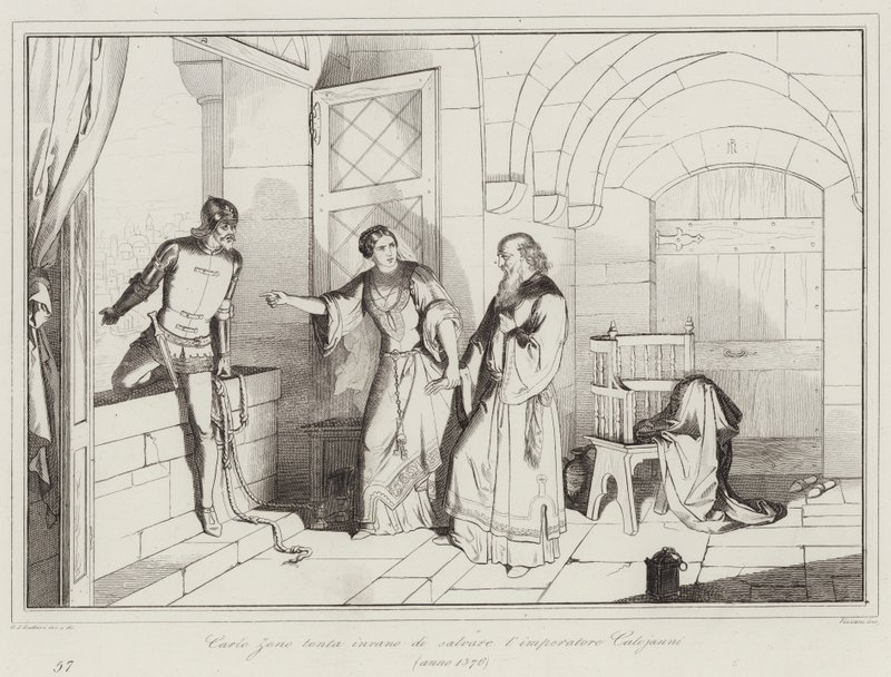 Carlo Zeno forsøger forgæves at redde kejseren Calojanni af Italian School