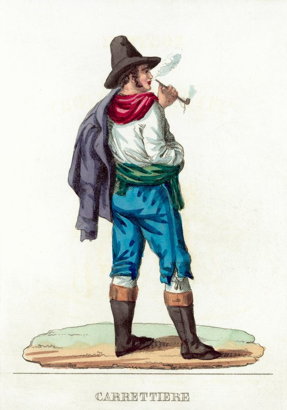 Carrettiere (farvet gravering) af Italian School
