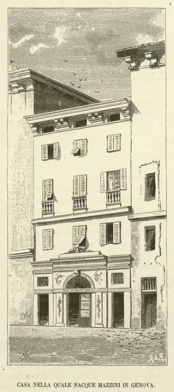 Hus, hvor Mazzini blev født i Genova (gravering) af Italian School