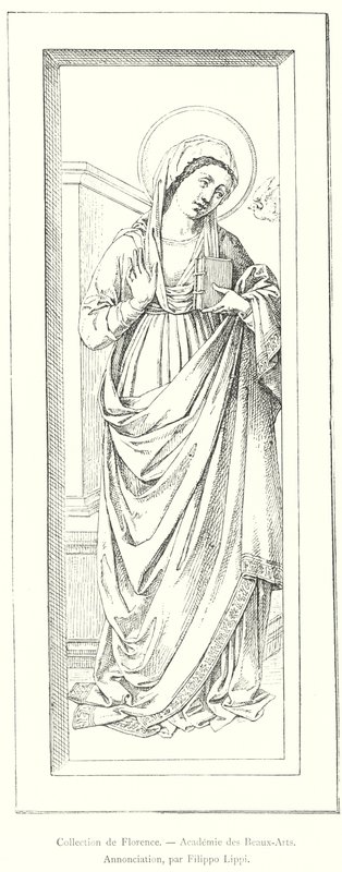 Collection of Florence, Academy of Fine Arts, Annunciation, af Filippo Lippi (gravering) af Italian School