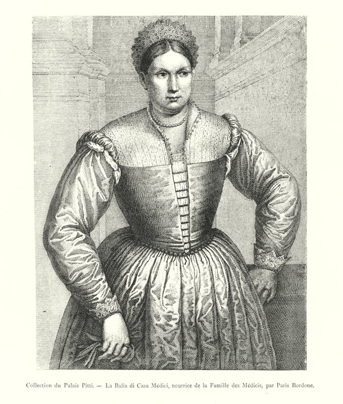 Collection du Palais Pitti, La Balia di Casa Medici, nourrice de la Famille des Medicis, par Paris Bordone (gravering) af Italian School