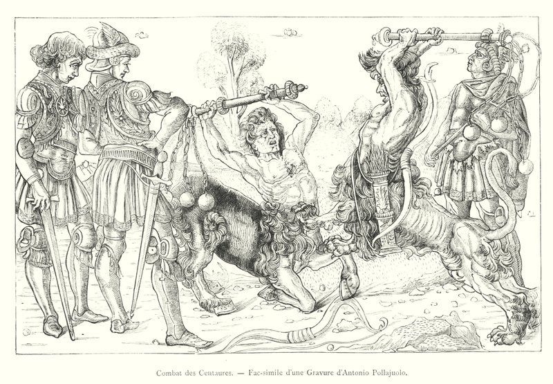 Battle of the Centaurs, faksimile af en gravering af Antonio Pollajuolo (gravering) af Italian School