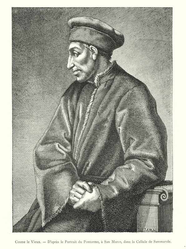 Cosmo den Ældre, efter portrættet af Pontormo, ved San Marco, i Savonarolas celle (gravering) af Italian School