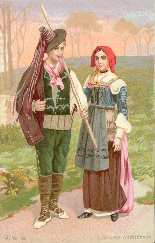 Abruzzesisk kostume (chromolitho) af Italian School