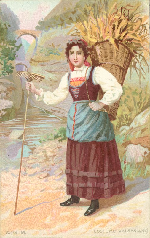 Valsesiansk kostume (chromolitho) af Italian School