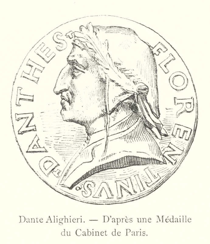 Dante Alighieri, efter en medalje fra kabinettet i Paris (gravering) af Italian School