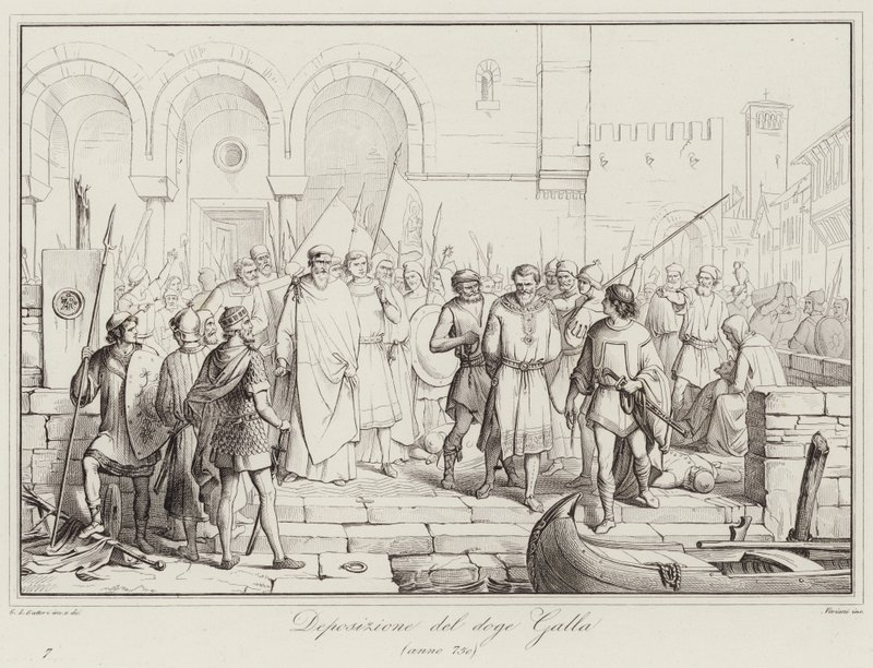 Deposition of Doge Galla, 750 (gravering) af Italian School