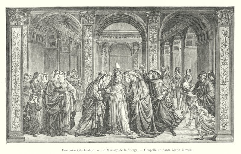 Domenico Ghirlandajo, Jomfruens bryllup, Santa Maria Novellas kapel (gravering) af Italian School