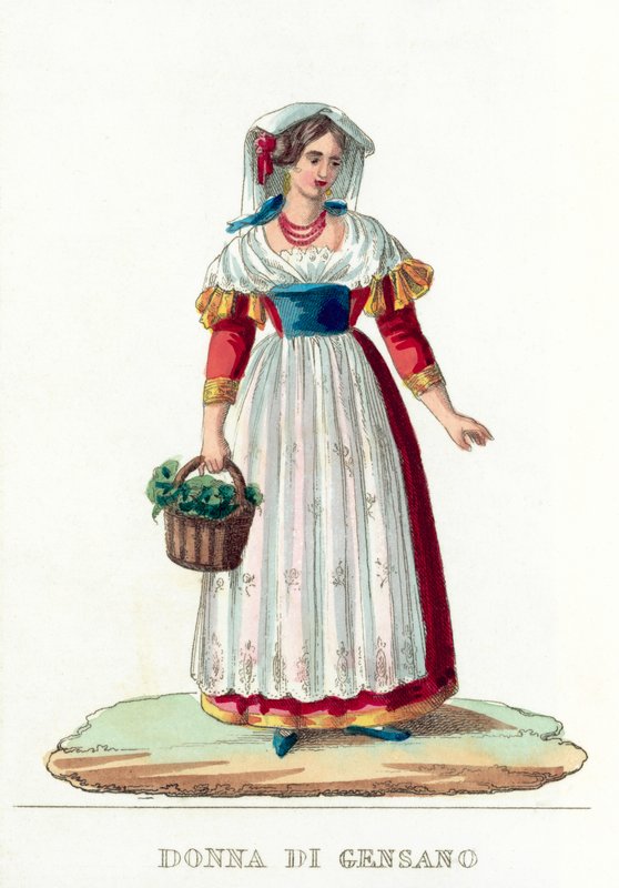 Donna Di Gensano (farvet gravering) af Italian School