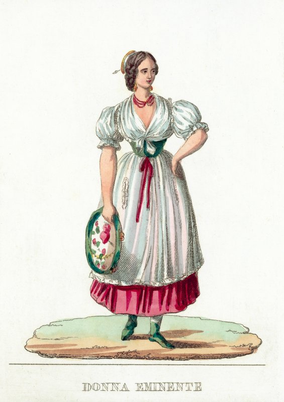 Donna Eminente (farvet gravering) af Italian School