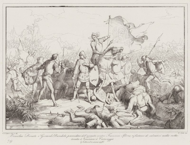 Ermolao Donato og Gerardo Dandolo tilsynsførende for hæren mod Francesco Sforza (gravering) af Italian School