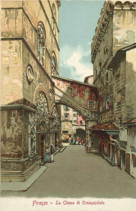 Firenze, Italien, Kirken i Orsanmichele (farvelitografi) af Italian School