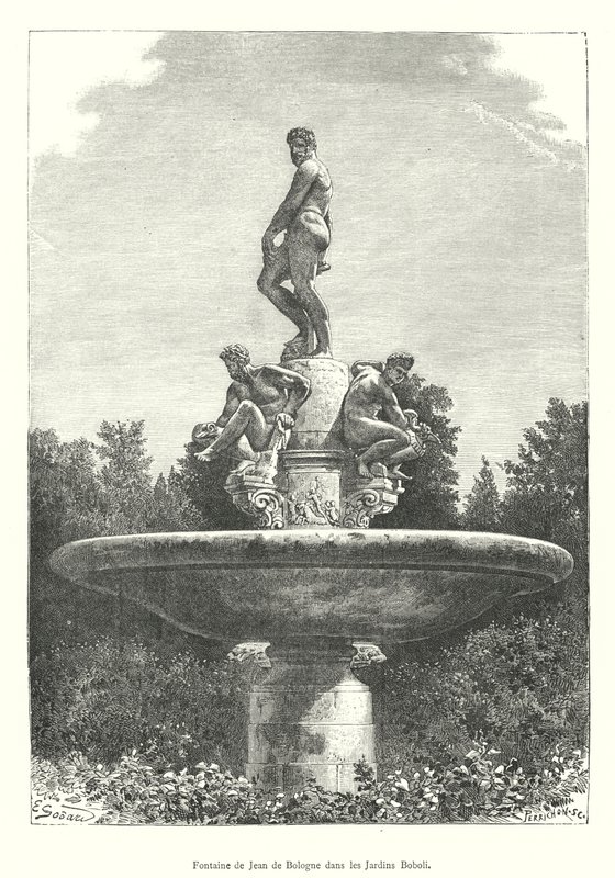 Jean de Bolognas springvand i Boboli-haven (gravering) af Italian School
