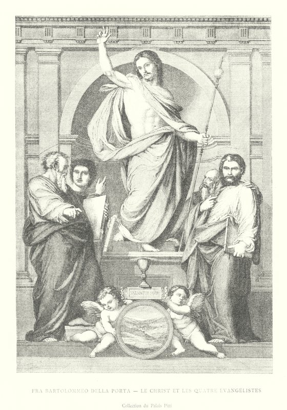 Fra Bartolommeo della Porta, Le Christ et les Quarte Evangelistes, Collection du Palais Pitti (gravering) af Italian School