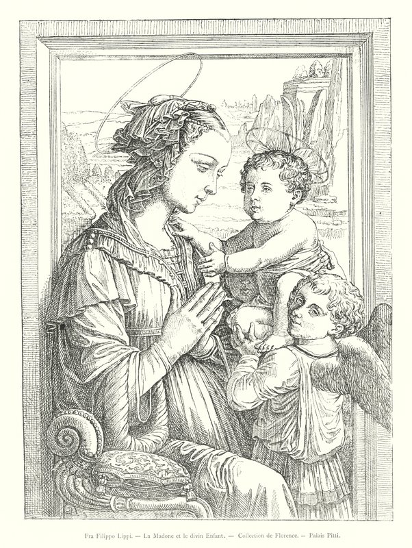 Fra Filippo Lippi, Madonnaen og det guddommelige barn, Firenzes samling, Palazzo Pitti (gravering) af Italian School