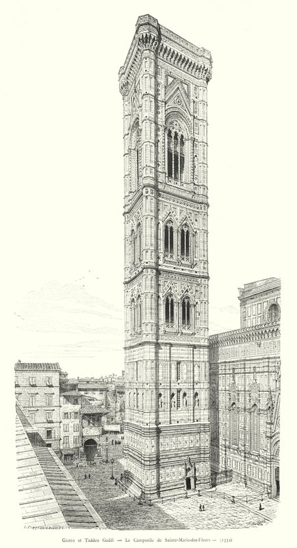 Giotto og Taddeo Gaddi, Campanile of Sainte-Marie-des-Fleurs (gravering) af Italian School