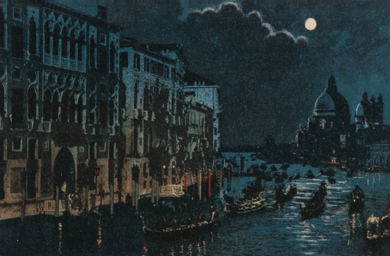 Grand Canal og Salute (farvelitografi) af Italian School