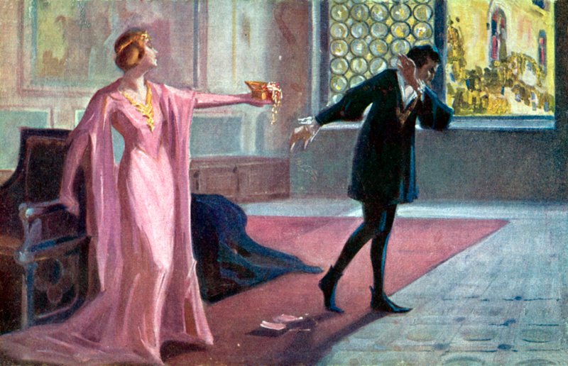 Hamlet og Ophelia (farvelitografi) af Italian School