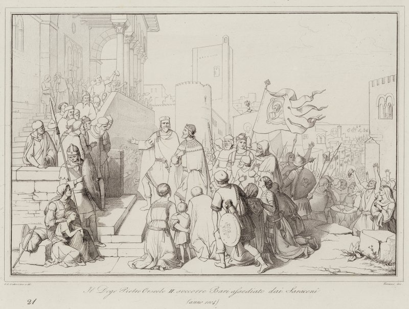 Doge Pietro Orseolo II hjælper Bari belejret af saracenerne af Italian School