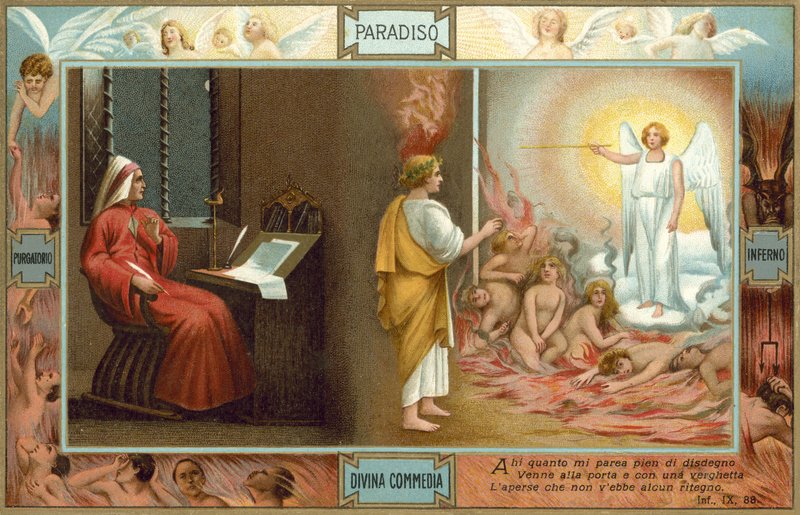 Illustration til Dantes Den guddommelige komedie (farvelitografi) af Italian School