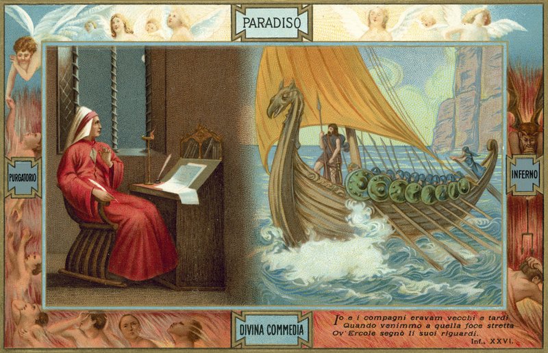 Illustration til Dantes Den guddommelige komedie (farvelitografi) af Italian School