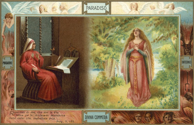 Illustration til Dantes Den guddommelige komedie (farvelitografi) af Italian School