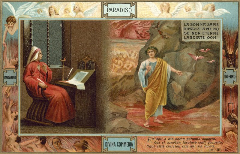 Illustration til Dantes Den guddommelige komedie (farvelitografi) af Italian School