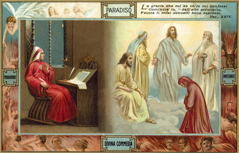 Illustration til Dantes Den guddommelige komedie (farvelitografi) af Italian School