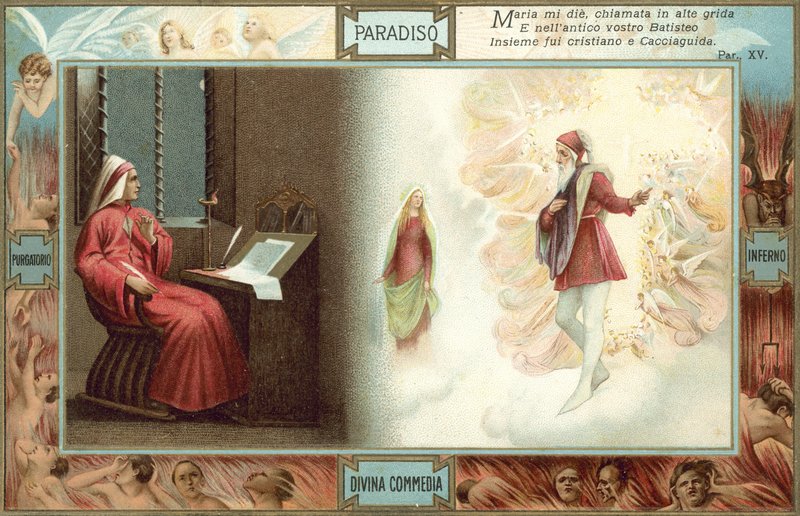 Illustration til Dantes Den guddommelige komedie (farvelitografi) af Italian School
