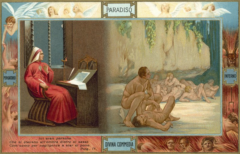 Illustration til Dantes Den guddommelige komedie (farvelitografi) af Italian School