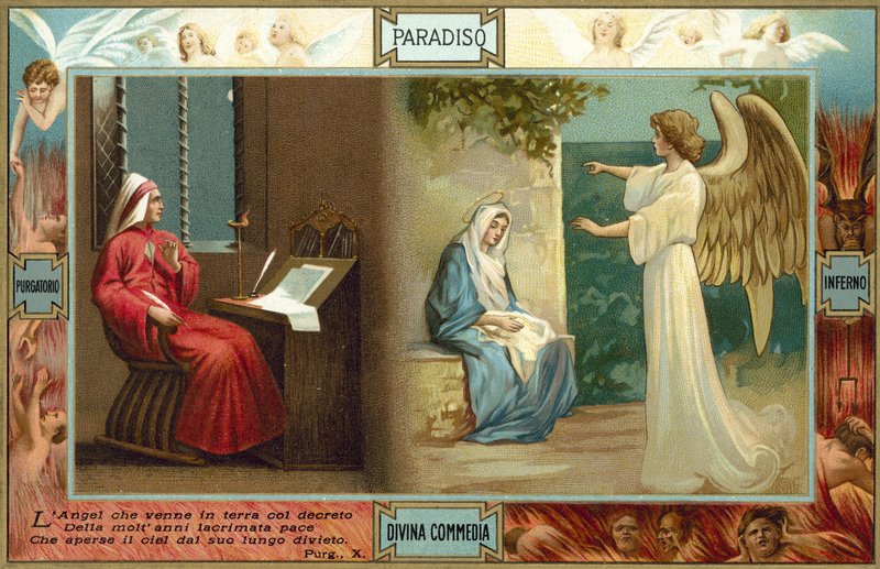 Illustration til Dantes Den guddommelige komedie (farvelitografi) af Italian School