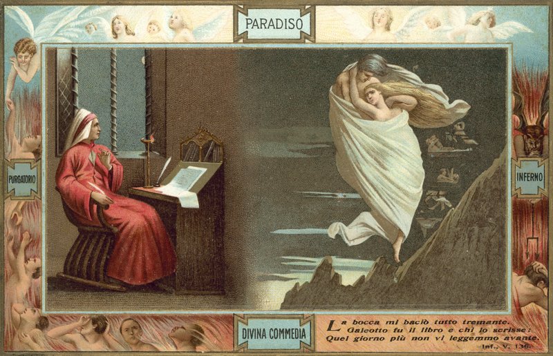 Illustration til Dantes Den guddommelige komedie (farvelitografi) af Italian School