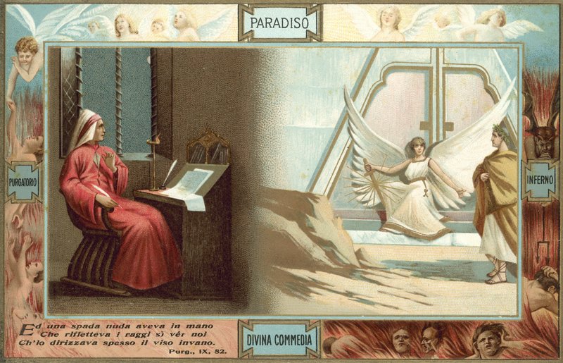 Illustration til Dantes Den guddommelige komedie (farvelitografi) af Italian School
